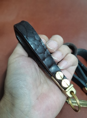 手工牛皮钥匙扣6厚进口野牛皮棕红色漂亮大气越盘越亮纯铜五金