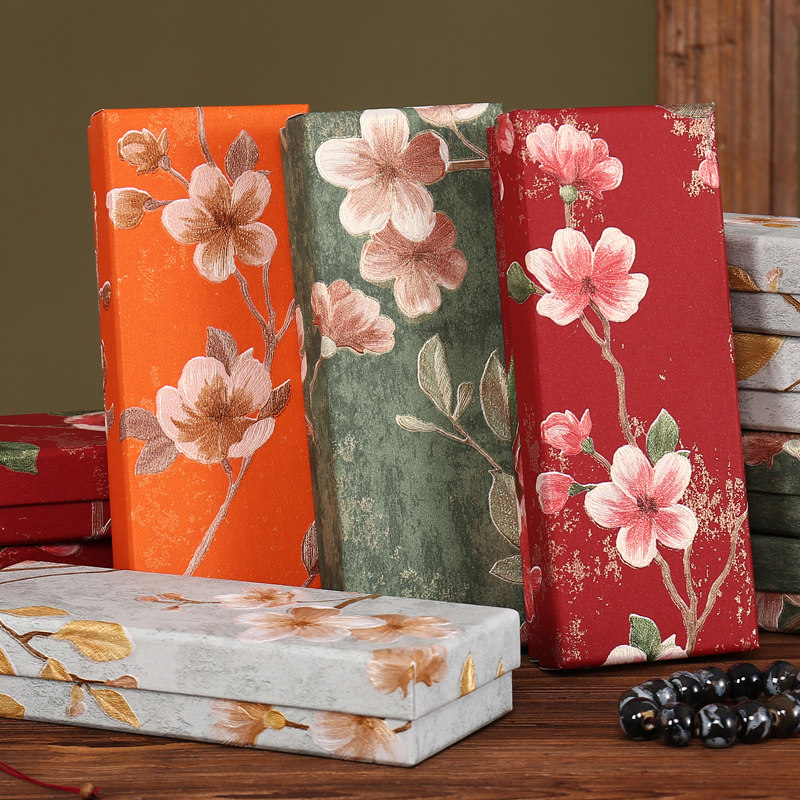 高级感桃花礼盒中国古风宋锦发夹收纳盒绒花发簪胸针饰品包装纸盒,淘宝优惠券,粉丝福利购,淘宝优惠卷