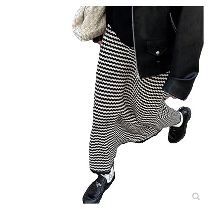 Contrast striped high-waist straight and versatile knitted long skirt
