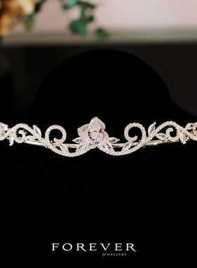 铜镀白金镶锆石女士新娘婚纱项链