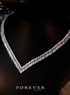 奢华重工满镶锆石项链耳环套装闪