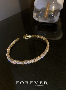 欧美锆石镶嵌单排圆钻手链手镯闪