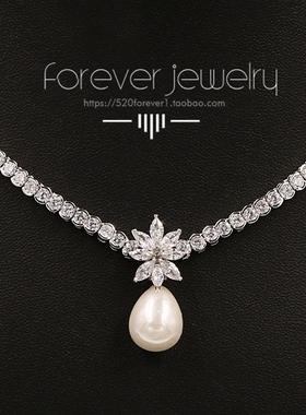 奢华精美锆石珍珠新娘项链耳环闪