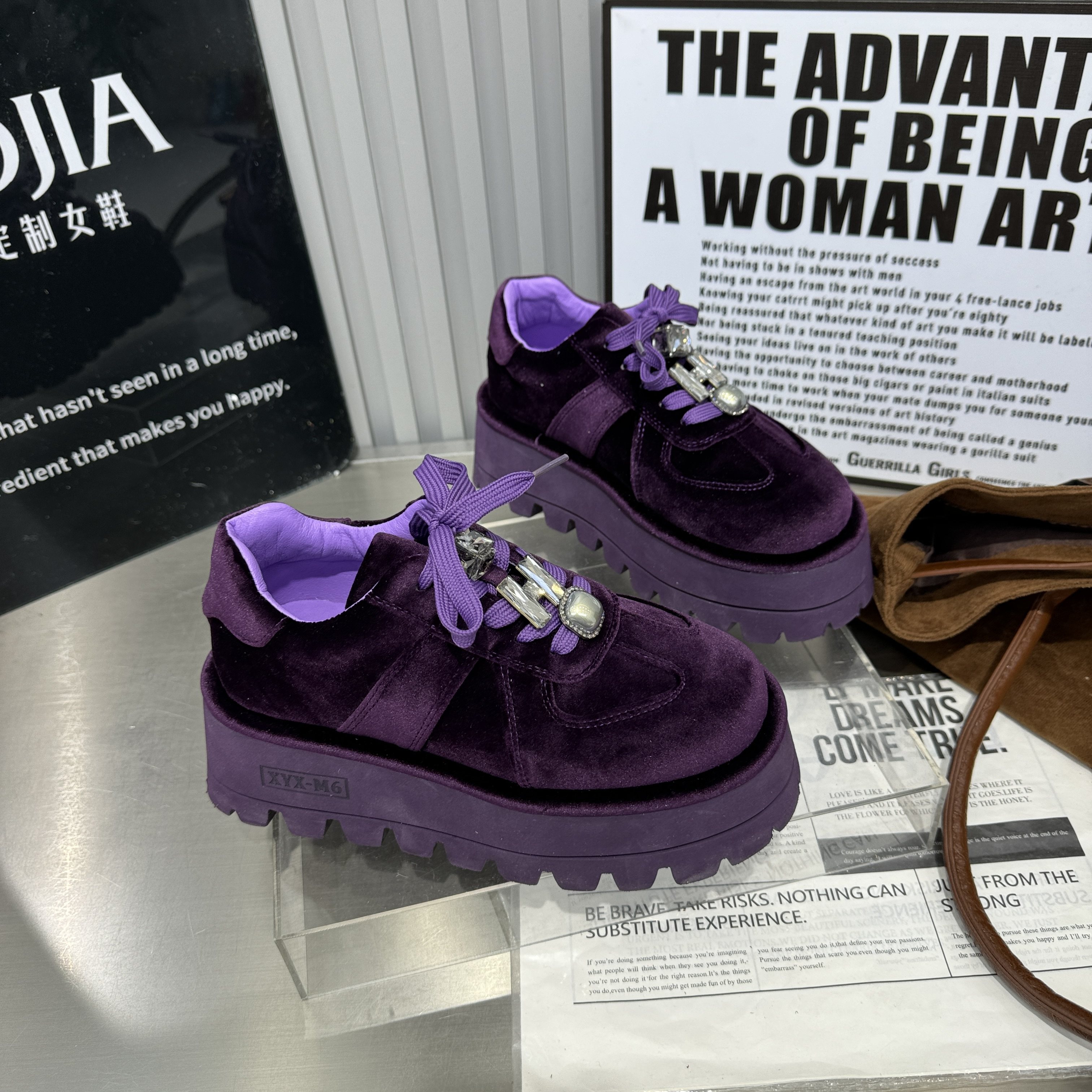 2026春季新款金丝绒水钻亮钻厚底增高百搭休闲女鞋单鞋乐福鞋潮鞋,淘宝优惠券,粉丝福利购,淘宝优惠卷