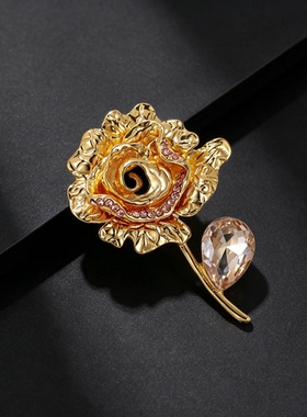 文艺复古金色高档玫瑰花胸针
