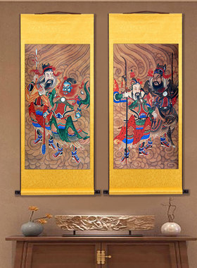 四大元帅马王爷赵公明关公温琼护法神像画像绢布卷轴装饰挂画包邮