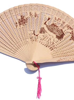镂花丝印香木扇 工艺檀香扇 7寸仿古舞蹈木扇 工艺礼品扇