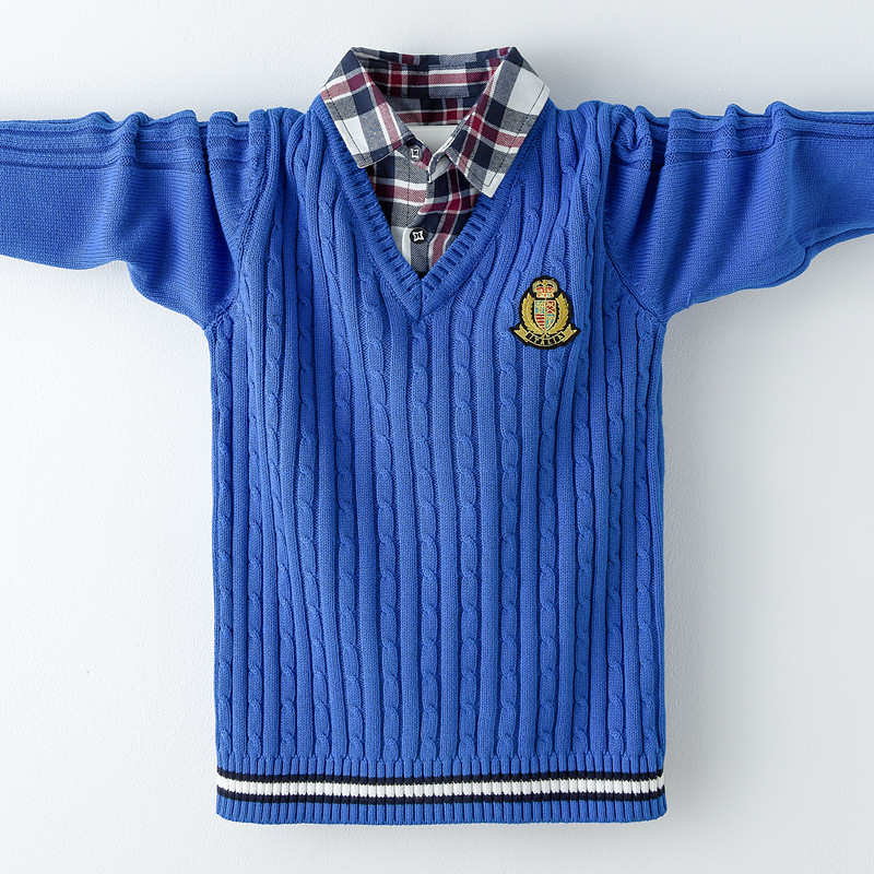 男童毛衣假两件春秋装纯棉儿童针织衫外套衬衫领全棉中大童装韩版,淘宝优惠券,粉丝福利购,淘宝优惠卷