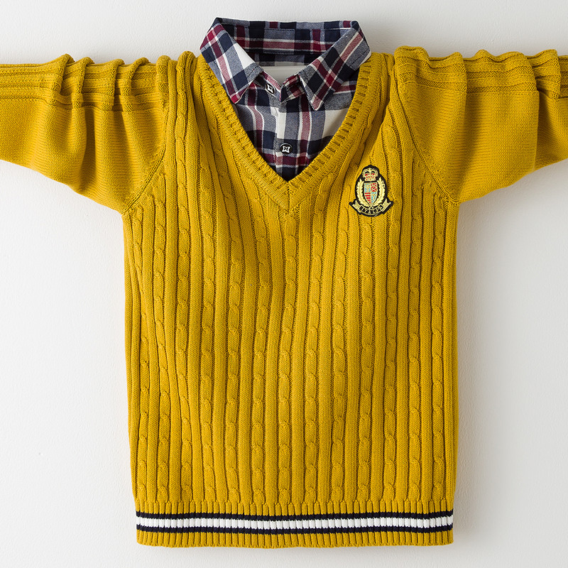 男童毛衣假两件春秋装纯棉儿童针织衫外套衬衫领全棉中大童装韩版,淘宝优惠券,粉丝福利购,淘宝优惠卷