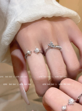 24年新款爆款设计感蝴蝶珍珠戒指女时尚气质百搭高级感指环手饰品