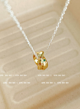 简约风轻奢小众金色双环项链配饰女2026新款气质颈链高级感锁骨链