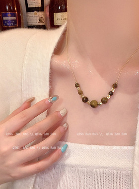 美拉德咖色串珠项链轻奢小众气质复古锁骨链饰品女高级感项饰