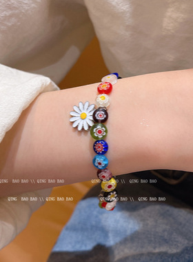 多巴胺琉璃串珠花朵项链女甜美小众百搭辣妹锁骨链ins风新款配饰