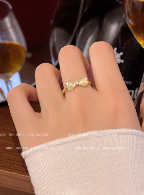 蝴蝶结猫眼石戒指女轻奢小众设计感食指戒精致气质简约指环手饰品