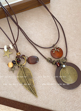 新中式禅意长款毛衣项链女双层复古民族风串珠颈链小众羽毛锁骨链