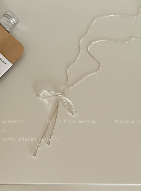 蝴蝶结流苏长款项链女2026新款抽拉毛衣链轻奢高级感简约百搭配饰