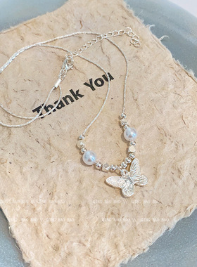 超仙气质小众蝴蝶珍珠项链女轻奢高级感温柔百搭锁骨链颈链配饰