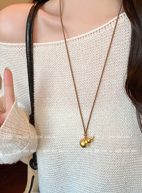 新中式沙金葫芦吊坠项链女长款简约百搭毛衣链设计感气质项饰
