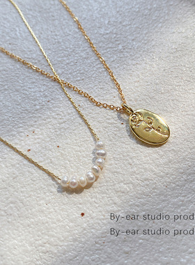 法式复古金属圆牌吊坠女气质轻奢高级感珍珠锁骨链2026年新款颈饰