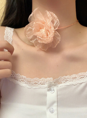 山茶花朵珍珠项链女choker锁骨链拼接时尚轻奢小众设计高级感颈链