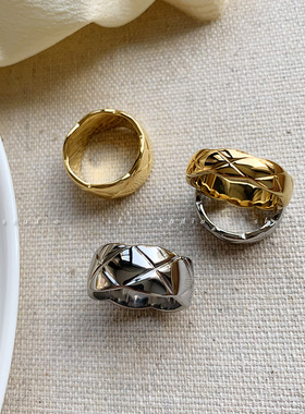 菱形欧美风光面钛钢戒指女星同款