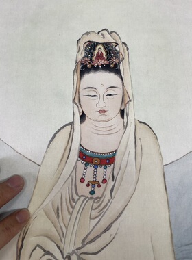夏荆山 自性光明 编号229踏荷观音佛像竖幅国画微喷复制装饰画