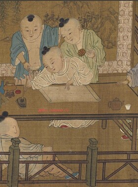 宋苏汉臣长春百子图古代儿童嬉戏玩具工笔国画高清微喷复制装饰画