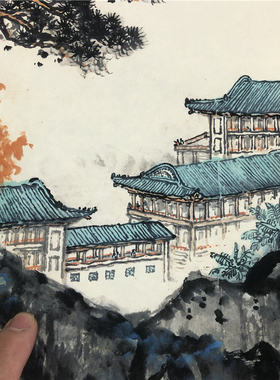 钱松岩 太湖胜境图 近现代横幅山水画国画松树湖泊微喷复制装饰画