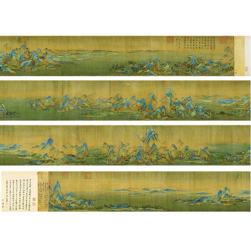 北宋王希孟千里江山图青绿山水画长卷仿古国画高清复制装饰画临摹_虎窝淘