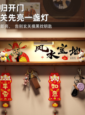 玄关门口钥匙挂钩免打孔墙上入户装饰画墙壁挂式收纳置物架感应灯