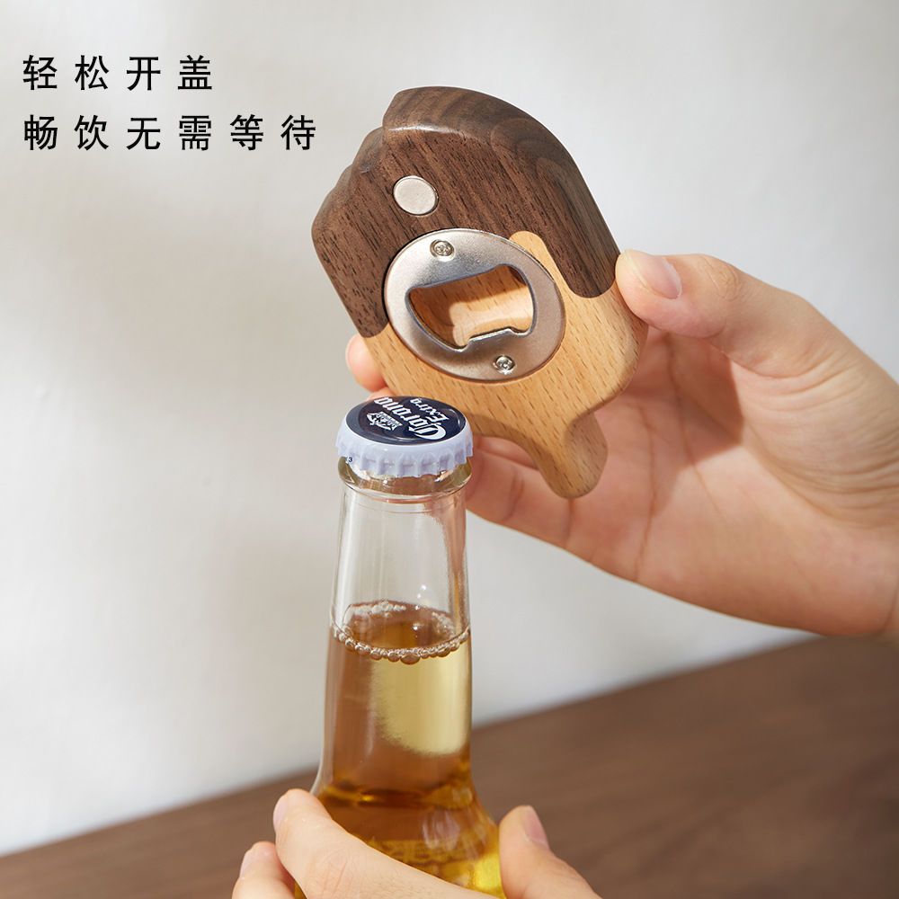 雪糕开瓶器冰箱贴装饰磁贴啤酒扳手启瓶起子个性创意实木质开酒器 - 图0