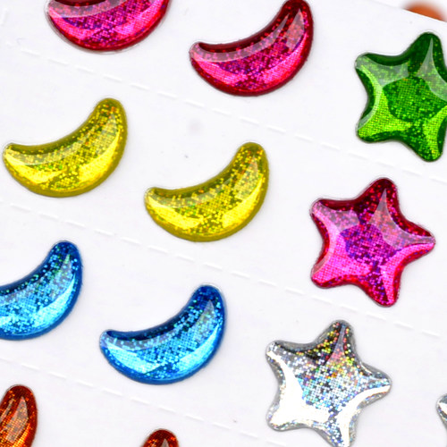 儿童手工彩色五角星爱心月亮水晶滴胶立体3D贴画装饰美人痣粘贴纸 - 图0