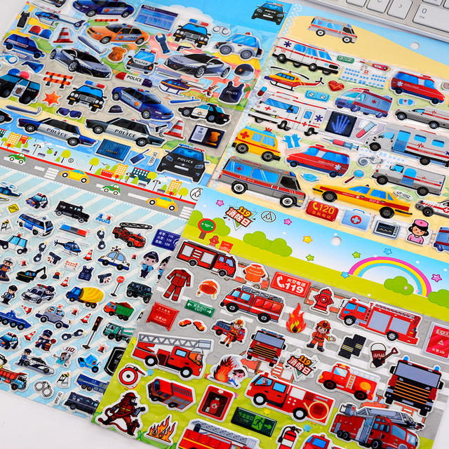 Fire truck police ambulance 3d bubble sticker reward