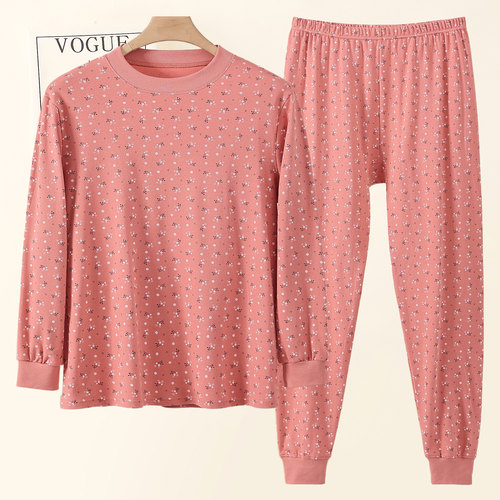 中老年女士纯棉秋衣秋裤套装妈妈保暖内衣宽松大码老人打底棉毛衫 - 图2