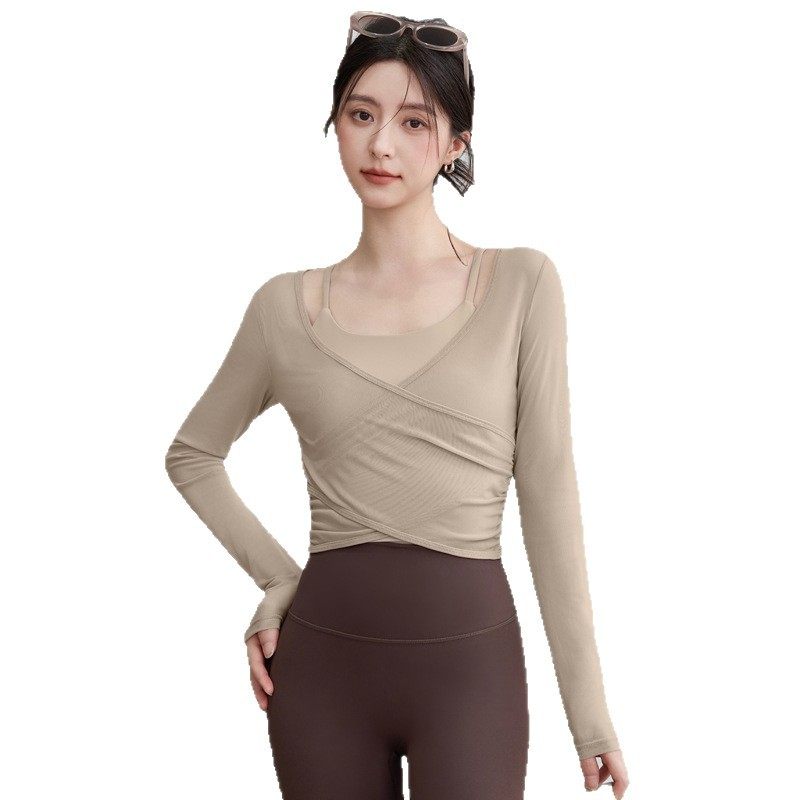 网纱瑜伽服套装女带胸垫运动上衣气质秋冬显瘦罩衫普拉提健身长袖,淘宝优惠券,粉丝福利购,淘宝优惠卷