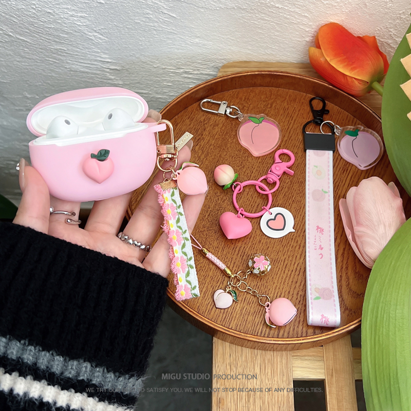 可爱桃子适用OPPO Enco Air2i蓝牙耳机保护套encox2耳机壳free2i充电盒壳防摔air2 pro硅胶套EncoFree3耳机壳 - 图1