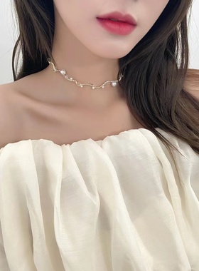 碎银子珍珠项链女双层短款