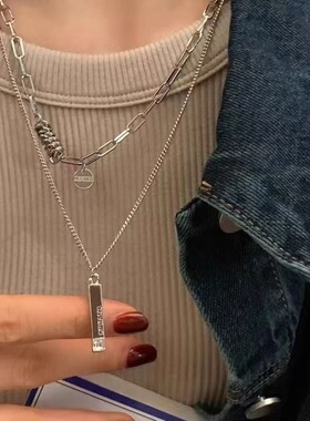 嘻哈风~双层叠戴卫衣项链女甜酷轻奢小众高级感秋冬长款毛衣链潮