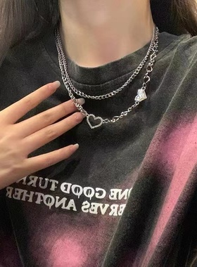 潮酷辣妹双层叠戴锁骨链