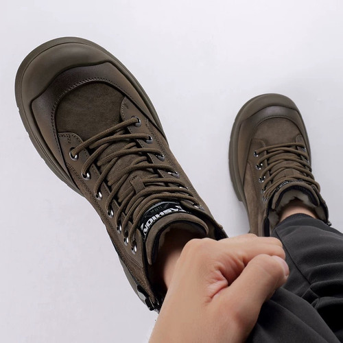 棉鞋男冬季高帮加绒保暖皮毛一体休闲运动男士防滑厚底羊毛雪地靴 - 图1