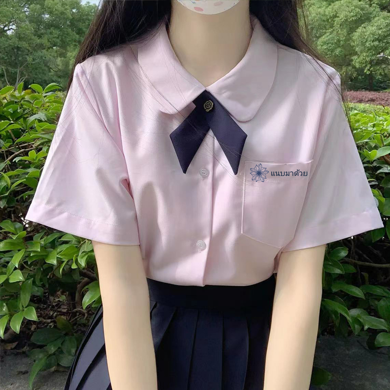 jk制服女学院风短袖衬衫夏季泰国泰式校服高中学生毕业服班服套装-图0