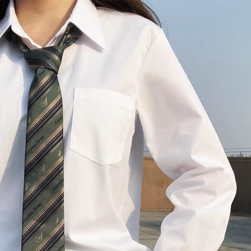 纯白衬衫jk长袖女学生上衣基础款夏制服衬衣尖圆领大码寸衫长袖-图0