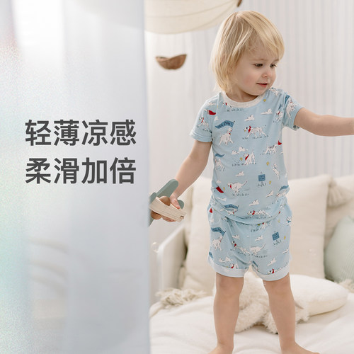 Nest Designs儿童家居服男女宝宝睡衣套装居家短袖短裤上衣裤子 - 图0
