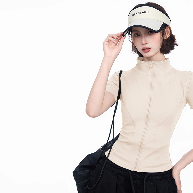 高弹瑜伽短袖外套女2025秋季立领显瘦开衫拉链裸感骑行健身衣,淘宝优惠券,粉丝福利购,淘宝优惠卷