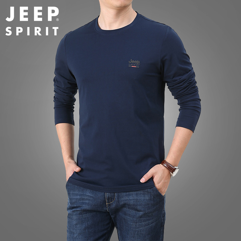 JEEP SPIRIT春秋圆领长袖T恤男运动宽松卫衣男潮牌打底衫HL2030 - 图1