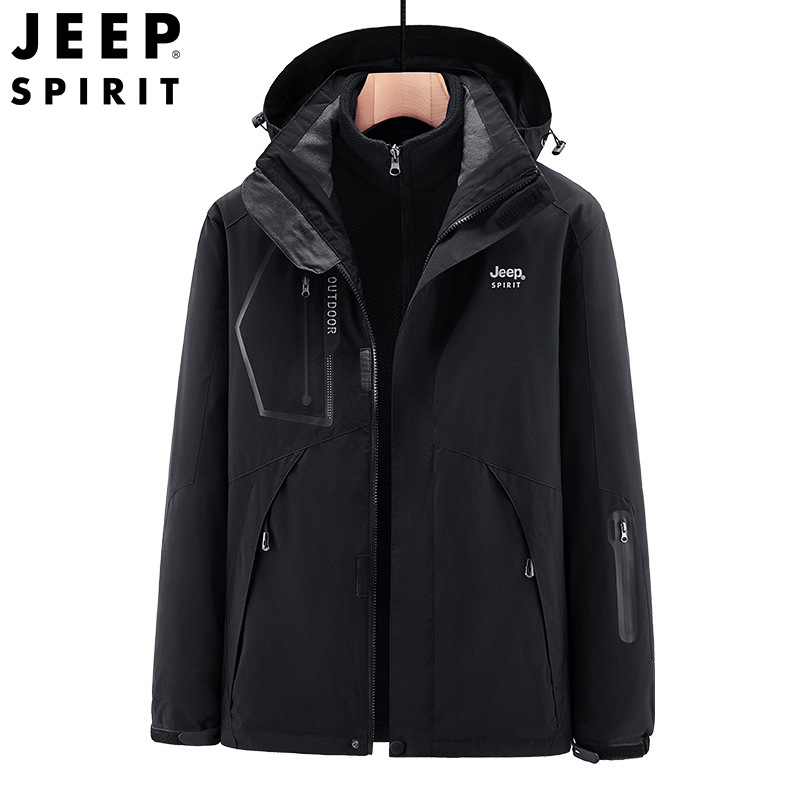 JEEP SPIRIT冲锋衣男款秋冬季户外运动防水保暖抓绒登山服HL1201