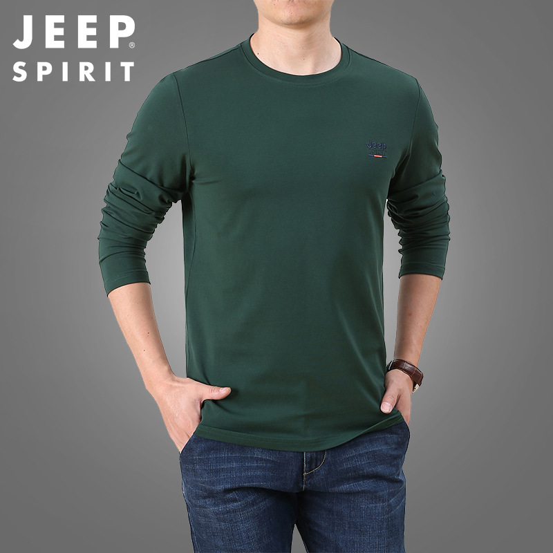 JEEP SPIRIT春秋圆领长袖T恤男运动宽松卫衣男潮牌打底衫HL2030 - 图3