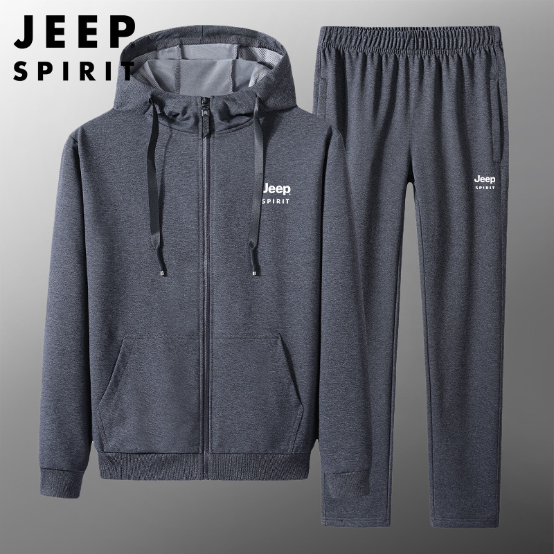 JEEP SPIRIT套装男连帽秋外套开衫休闲运动装两件套HL1918-1919 - 图0