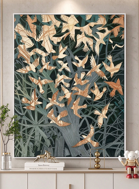 瑞杰手绘油画《鸟语林深》