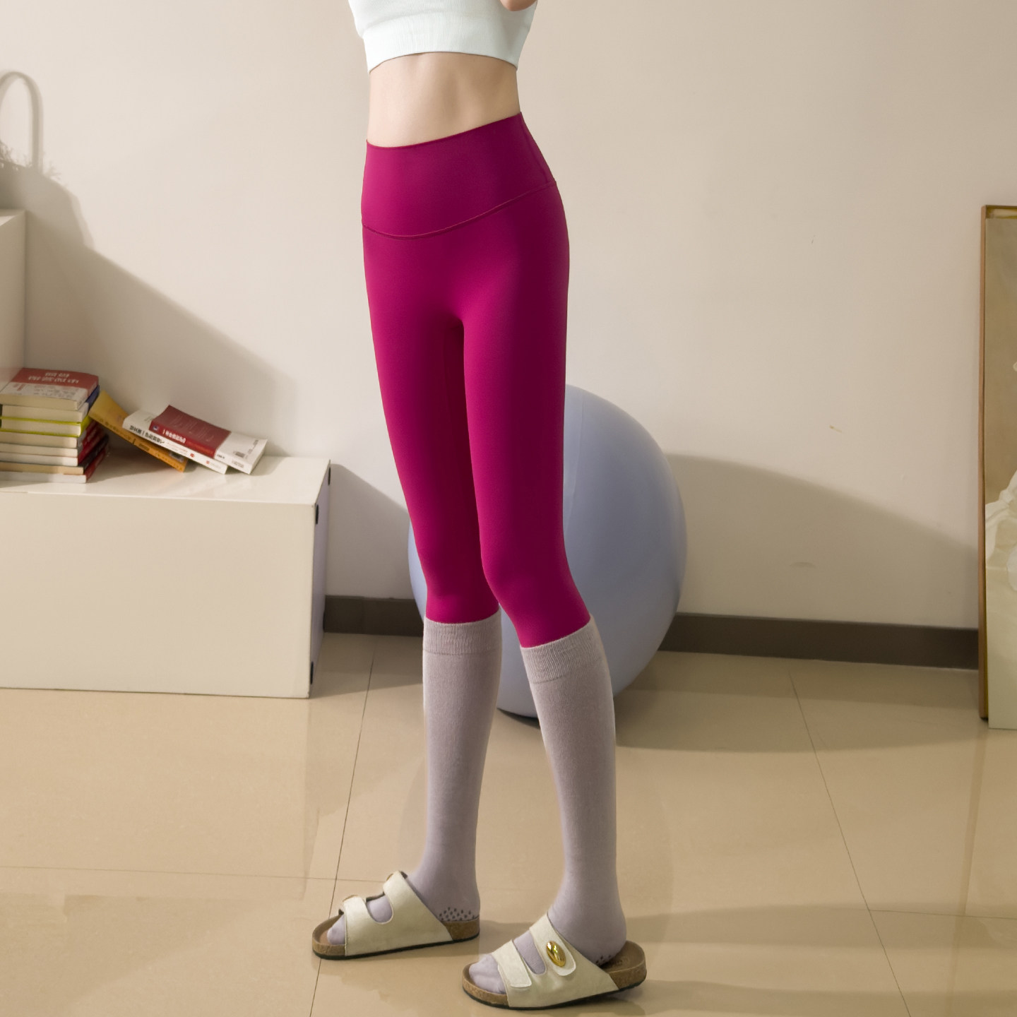 蓝小可Blue小糯弹瑜伽长裤女紫色健身裸感无尴尬线有口袋紧身跑步,淘宝优惠券,粉丝福利购,淘宝优惠卷